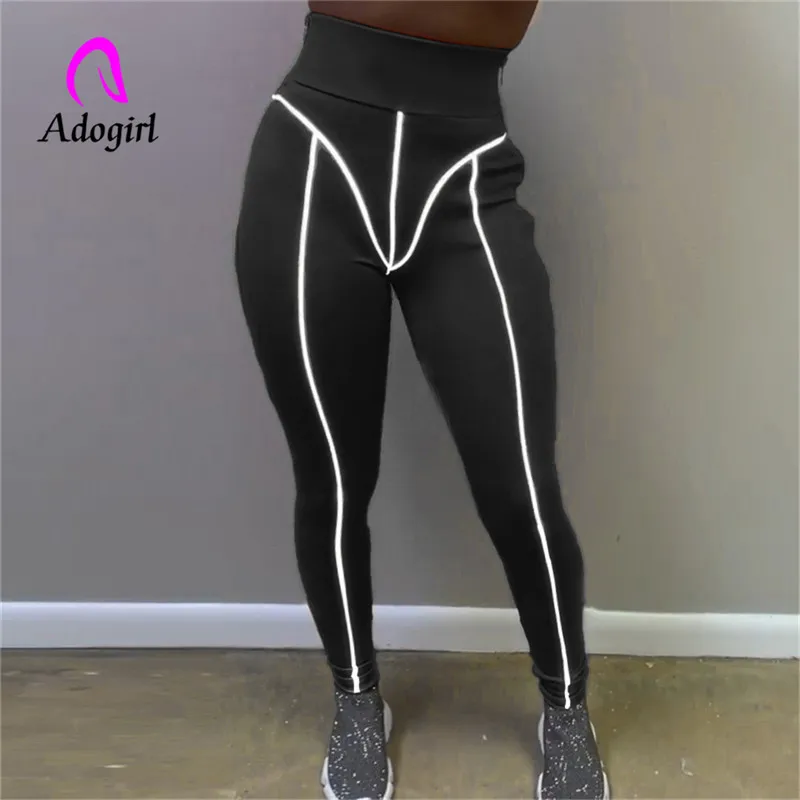 Adogirl reflective stripe skinny long pants women casual fitness leggings patchwork women jogging trousers elastic waist bottom Adogirl reflective stripe skinny long pants women casual fitness leggings patchwork women jogging trousers elastic waist bottom
