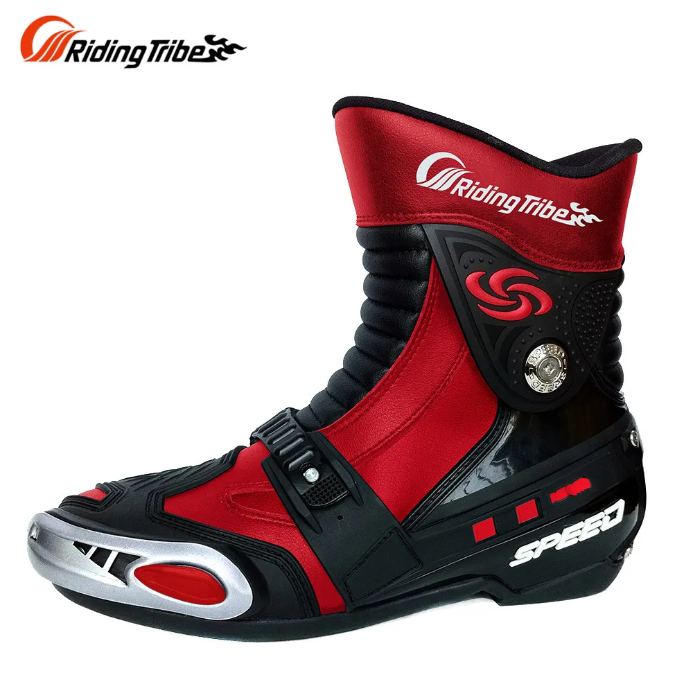 Riding Tribe Men speed  Motorcycle Off-Road Racing Riding Boots  fashion leather motorcycle boots red black and white