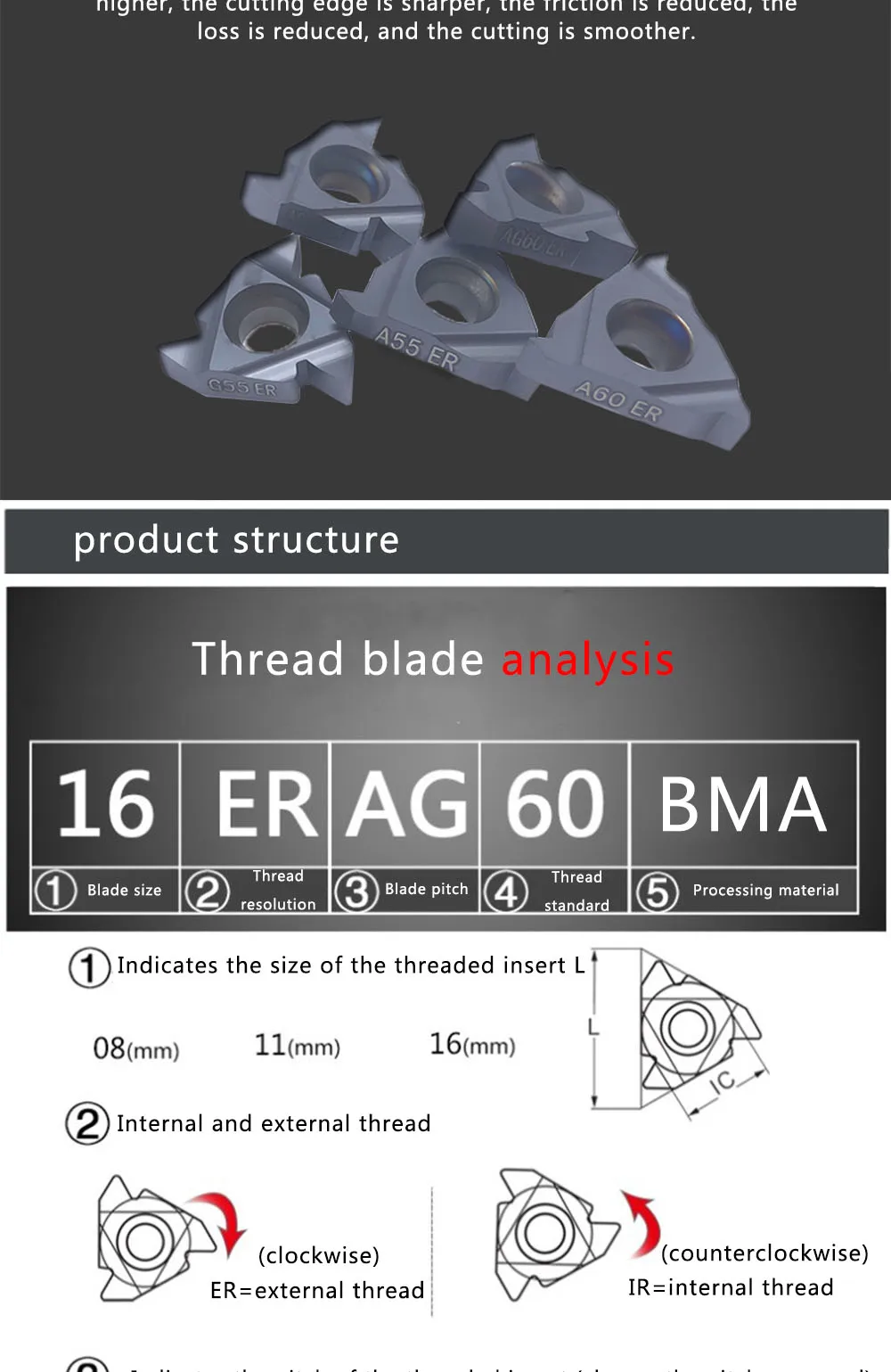 10 шт. 16ER 16IR AG55 AG60 A55 G55 60 BMA Carmex CNC резьба CNC Карбид вставка токарный станок Поворотная лопасть обработка нержавеющей стали