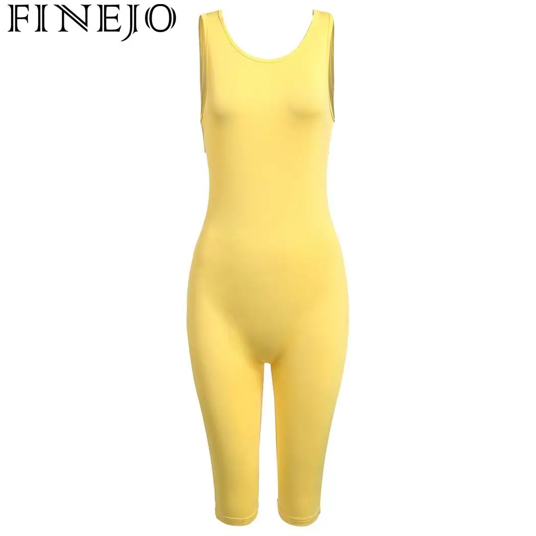 FINEJO Sleeveless Women Playsuits Casual Bodysuit Tunic Solid Slim Bodysuits Short Pants Rompers Jumpsuits and Playsuits