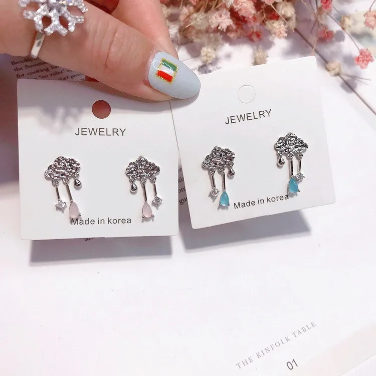 blue cloud water drop weather cz earring 925 silver post Hypoallergenic fashion jewelry stud earrings for women girl gift