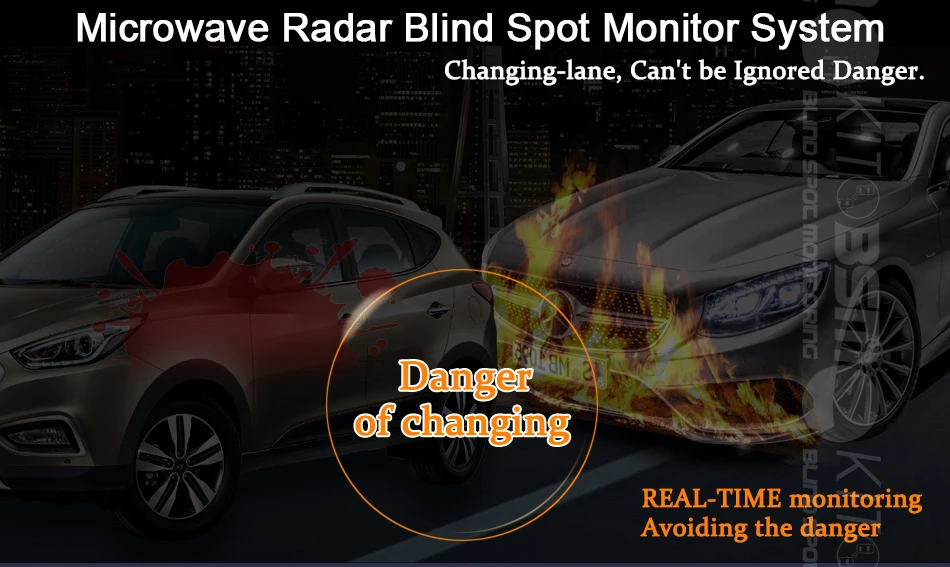 Kitbsm анти-столкновения устройства для авто слепое пятно обнаружения системы радар набор для езды задним ходом 2 Обратный Датчик 2 светодиодный индикатор 1 Сигнализация