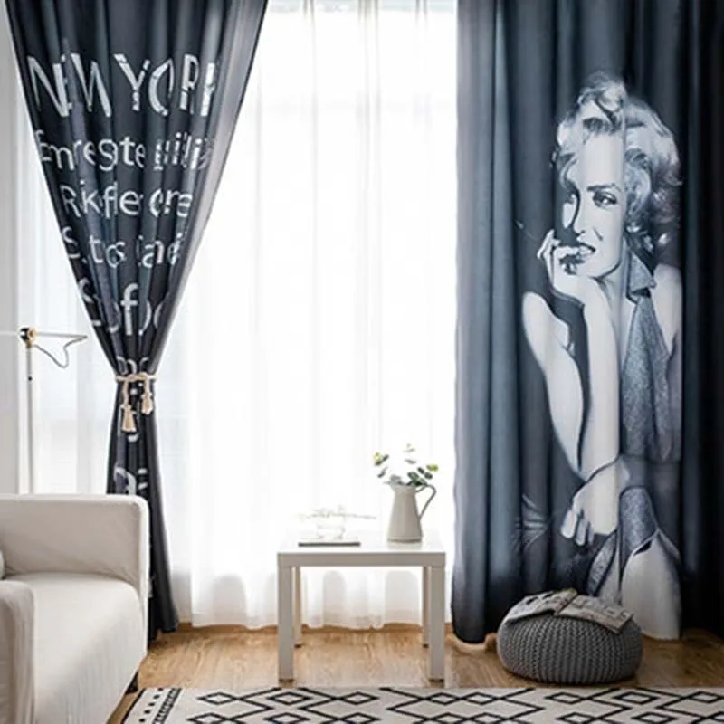 

NYAA Nordic Ins Light Luxury Studio Fashion Shop Retro Industrial Style Black And White Marilyn Monroe Semi-shade Cloth Curtain