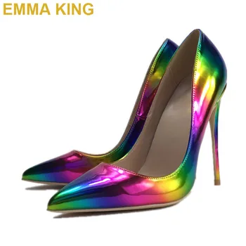 

Fashion Rainbow Color Women Nightclub High Heels Sexy Party Shoes Women Pumps Pointy Toe Stiletto Ladies Pumps Shallow High Heel