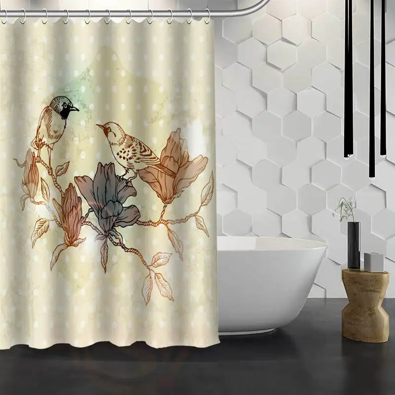 

New Birds Painting Art Custom Shower Curtain Waterproof Fabric Bath Curtain for Bathroom WJY1.17