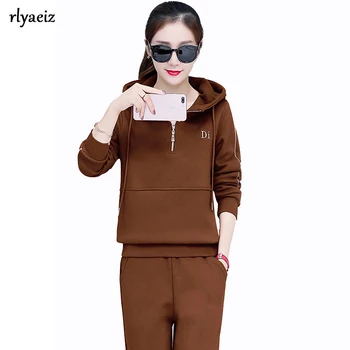 

Rlyaeiz 2018 Casual 2 Piece Set Women Sporting Wear Fleece Warm Hoodies + Pants Autumn Winter Sporting Suits Female Tracksuit