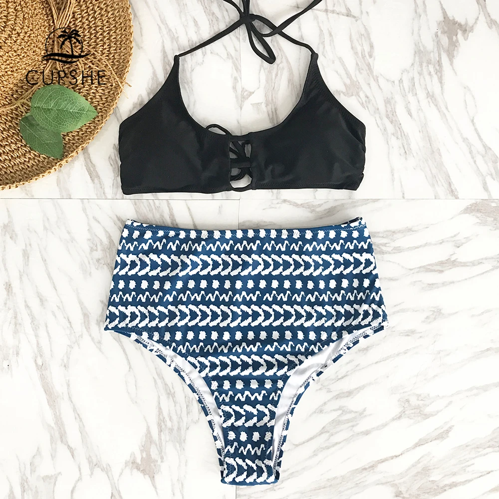 Cupshe Sweet High waisted Bikini Set Women Halter Tie Back Sexy Two