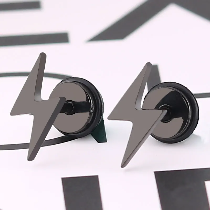 

Unisex Punk Thunder Earrings Stainless Steel Women Men Jewelry Gift Lightning Bolt Stud Earrings
