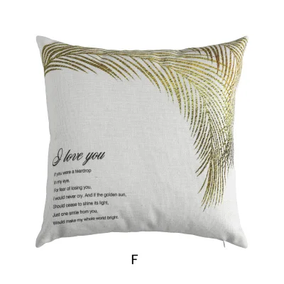 Льняная наволочка для подушек с тропическими пальмами, Мраморная золотисто-серая наволочка для подушек, домашний декоративный чехол для подушек 45x45 см/55x55 см - Цвет: F