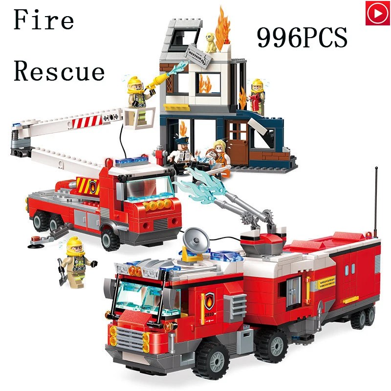 Legoed city Lepins fire station Figure fire fighting truck Building Blocks Bricks Toys LegoINGLY ENLIGHTEN Model kits toy gifts