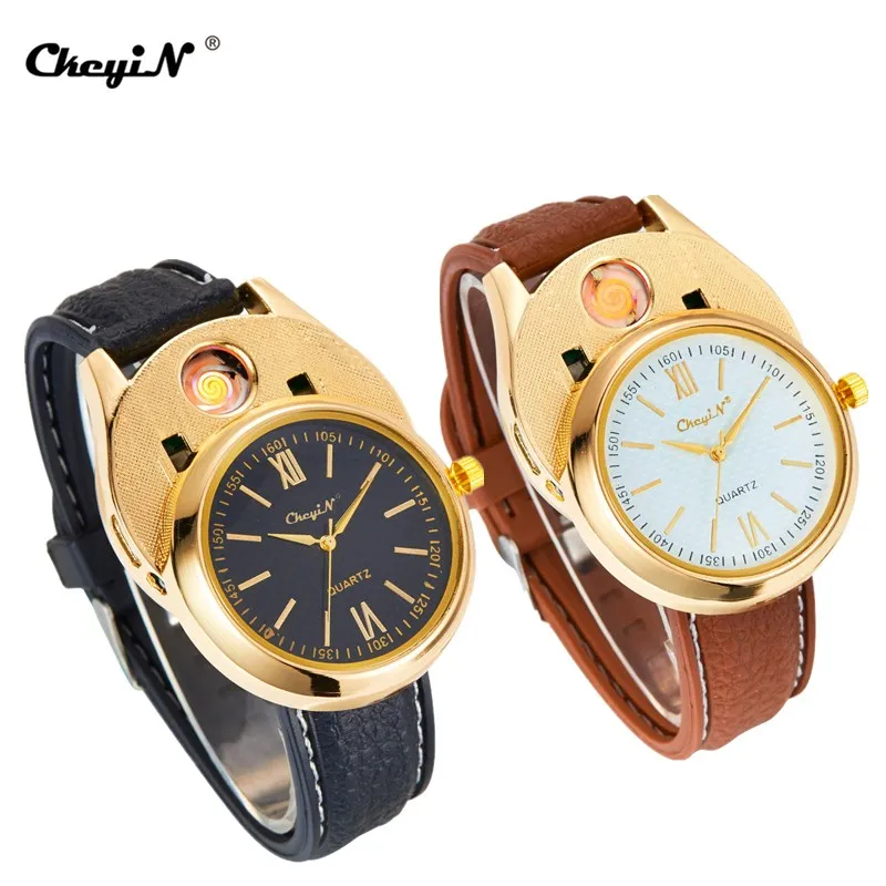

Electronic Rechargeable USB Flameless Lighter Watch Men Charging Windproof Cigarette Lighter Smokeless Lighters Mens Watches PJ