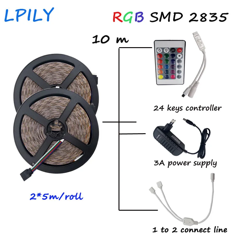 LPILY RGB светодио дный полосы 3528 2835 гибкая света не водонепроницаемый 10 м 24 клавиши