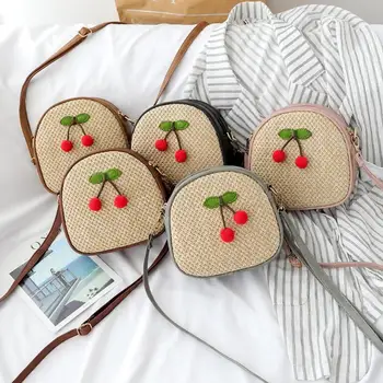 

Fashion Cherry Decor Shoulder Messenger Handbags Casual Summer Beach Women Straw Woven Small Crossbody Bags 2019 New