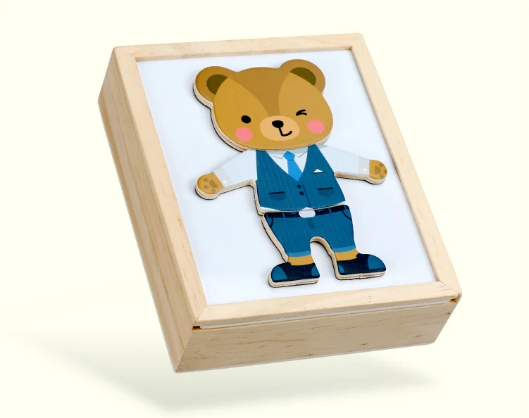 Magnetic Cartoon Bear Change Clothes Children Wooden Toy Puzzles Kids Educational Dress Changing Jigsaw Puzzle Toys For Children