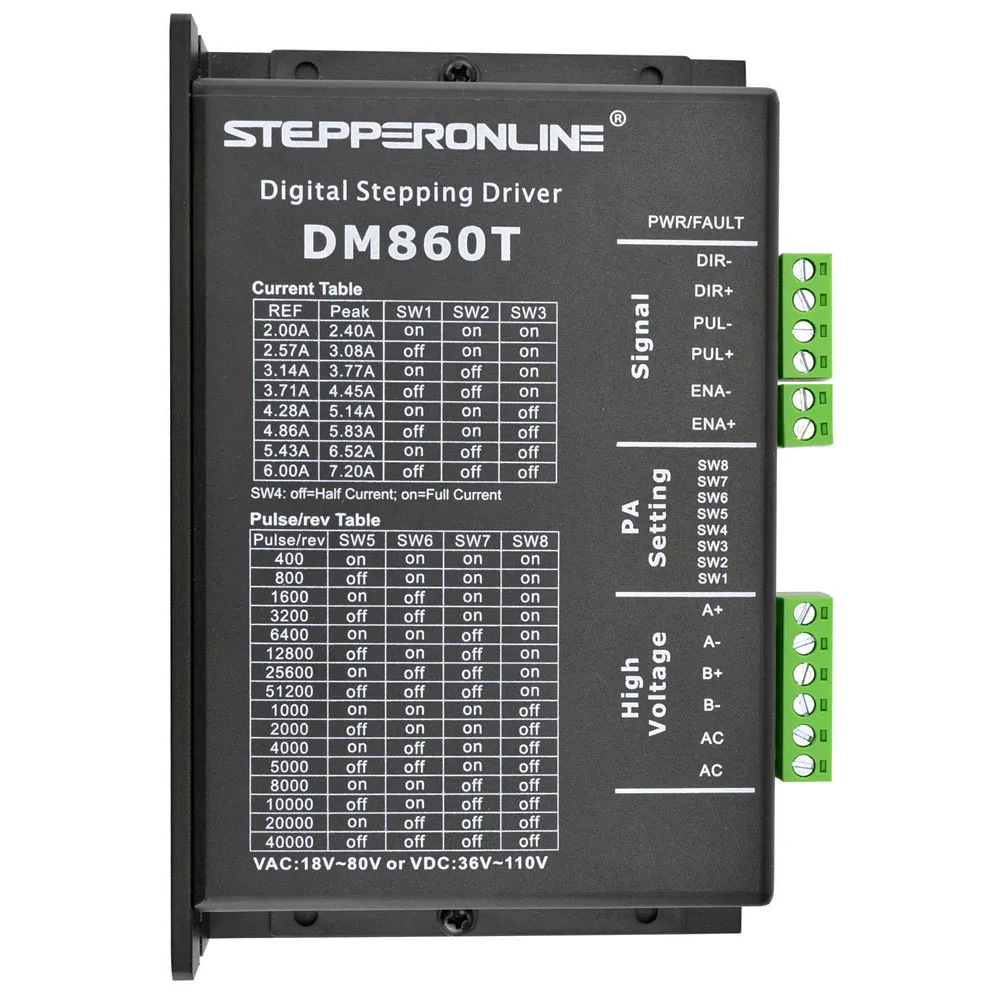 

Digital step motor driver 2.4-7.2A 18-80VAC or 36-110VDC for Nema 34 Motor leadshine