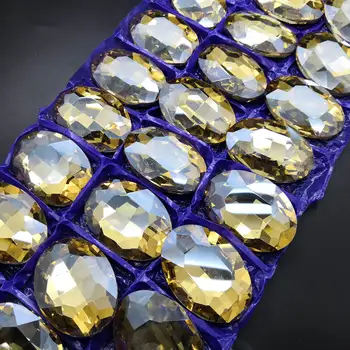 

TopStone 30x40mm OVAL Shape Gold Champagne Color Crystal Pointback Glass Fancy Stone for Jewelry Making