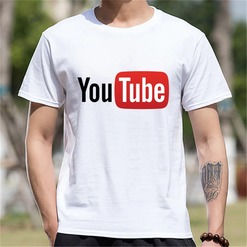 

Teenage Youth Short Sleeve Tshirt Men Clothes YouTube Logo Print Cotton Funny T Shirt Men