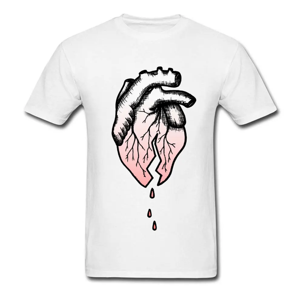 PrintedSimple Style Short Sleeve Tops & Tees VALENTINE DAY On Sale Crew Neck 100% Cotton T Shirts Man T-Shirt Broken Heart  Broken Heart white