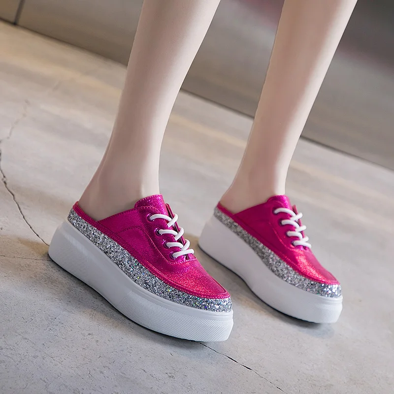 BELISS Summer Fashion Woman Slippers Shoes Platform Wedge Women's Slippers Mules Slip On casual Flat Slides Lace Up Loafers S47 (2)
