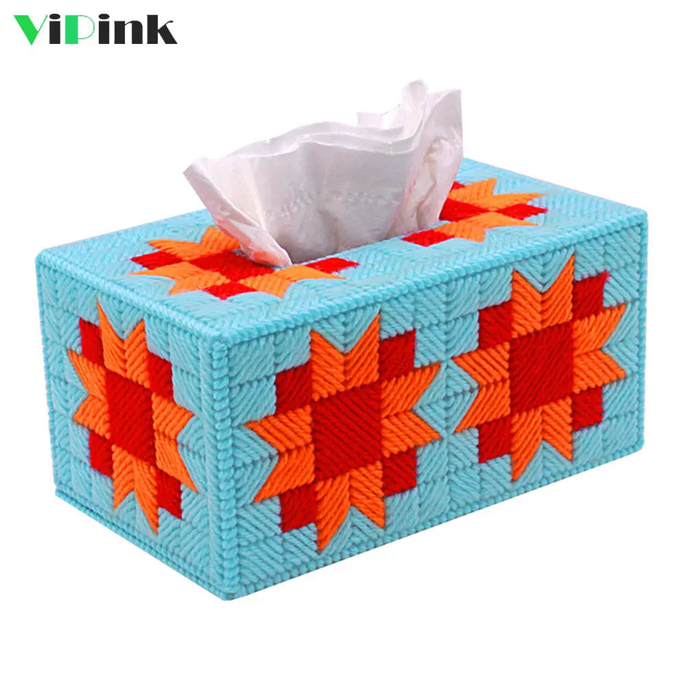 

3D DIY Tissue Box Cover Handmade Cross Stitch Kits Three-dimensional Embroidery Needlework Sets Geometric Sunflower Tissue Case