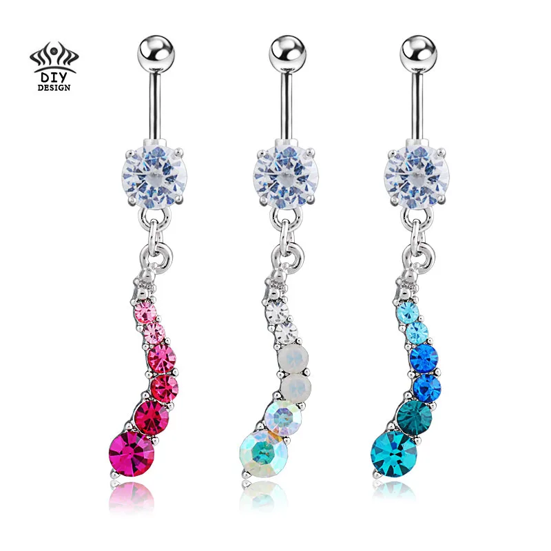 Hot Sale Silvery Rhinestone Dangle Navel Piercing Belly Button Rings