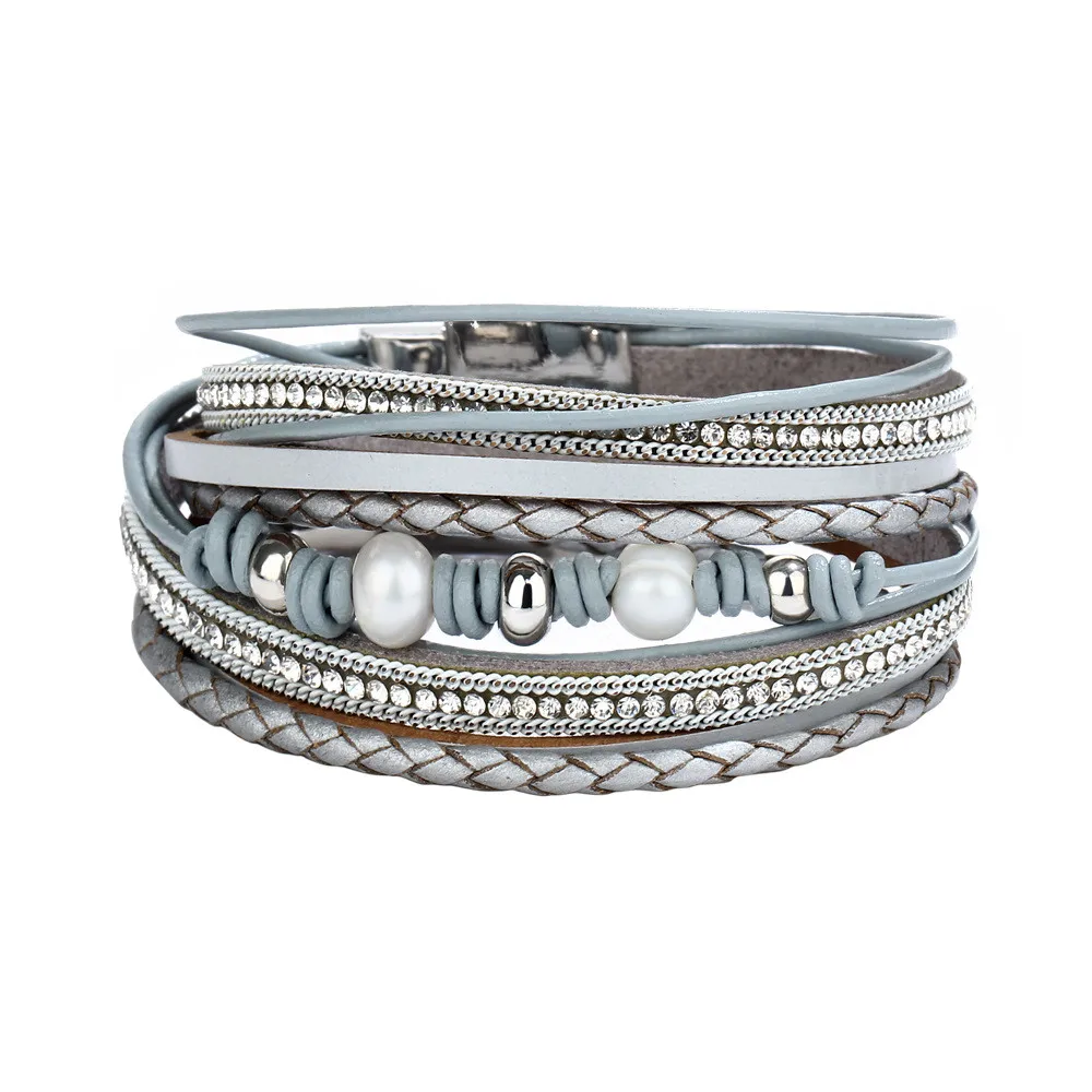 

New Arrivals Multi-Layer Leather Bracelet Braided Cuff Bangle Alloy Magnetic Clasp Jewelry Gift Free Shipping Dropshipping