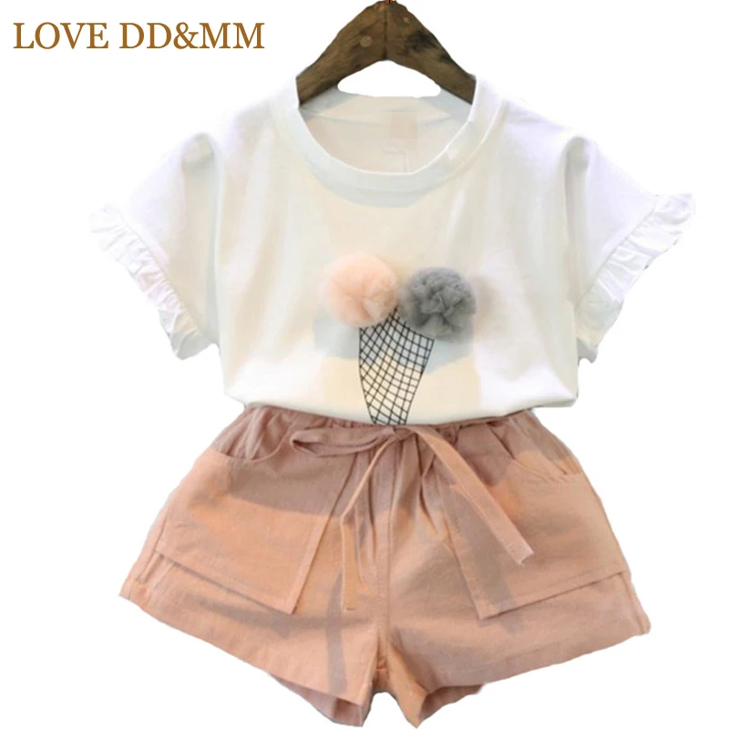 LOVE DD& MM/комплекты одежды для девочек г., новые летние футболки с короткими рукавами и рисунком мороженого+ шорты с карманами, костюм детская одежда для девочек
