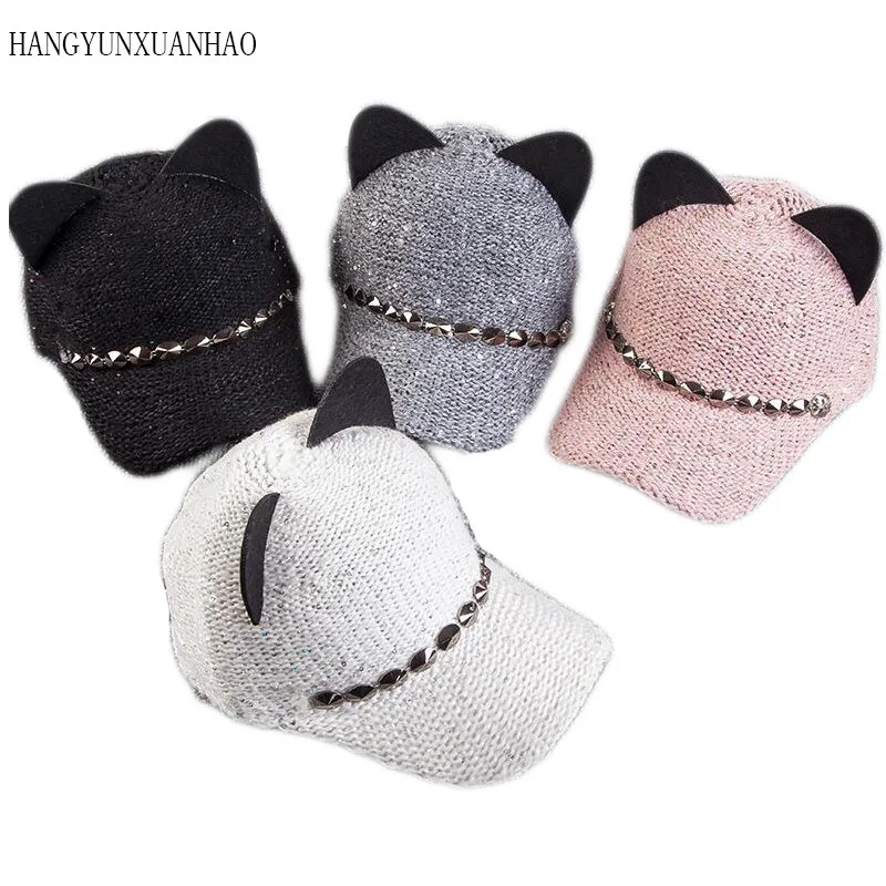 

HANGYUNXUANHAO New Korean Hat Ladies Curved Cat Ears Ribbon Fashion Personality Cap Outdoor Leisure Sun Hat Baseball Cap Men Hat