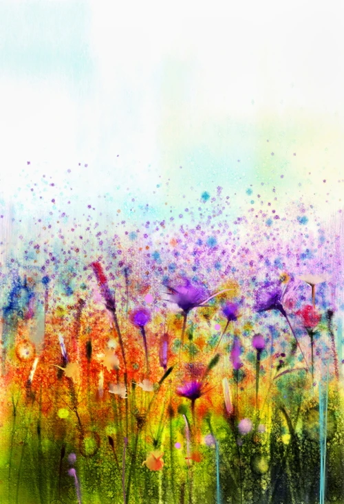 Huayi Abstrak Lukisan Cat Air Purple Cosmos Bunga Fotografi Film