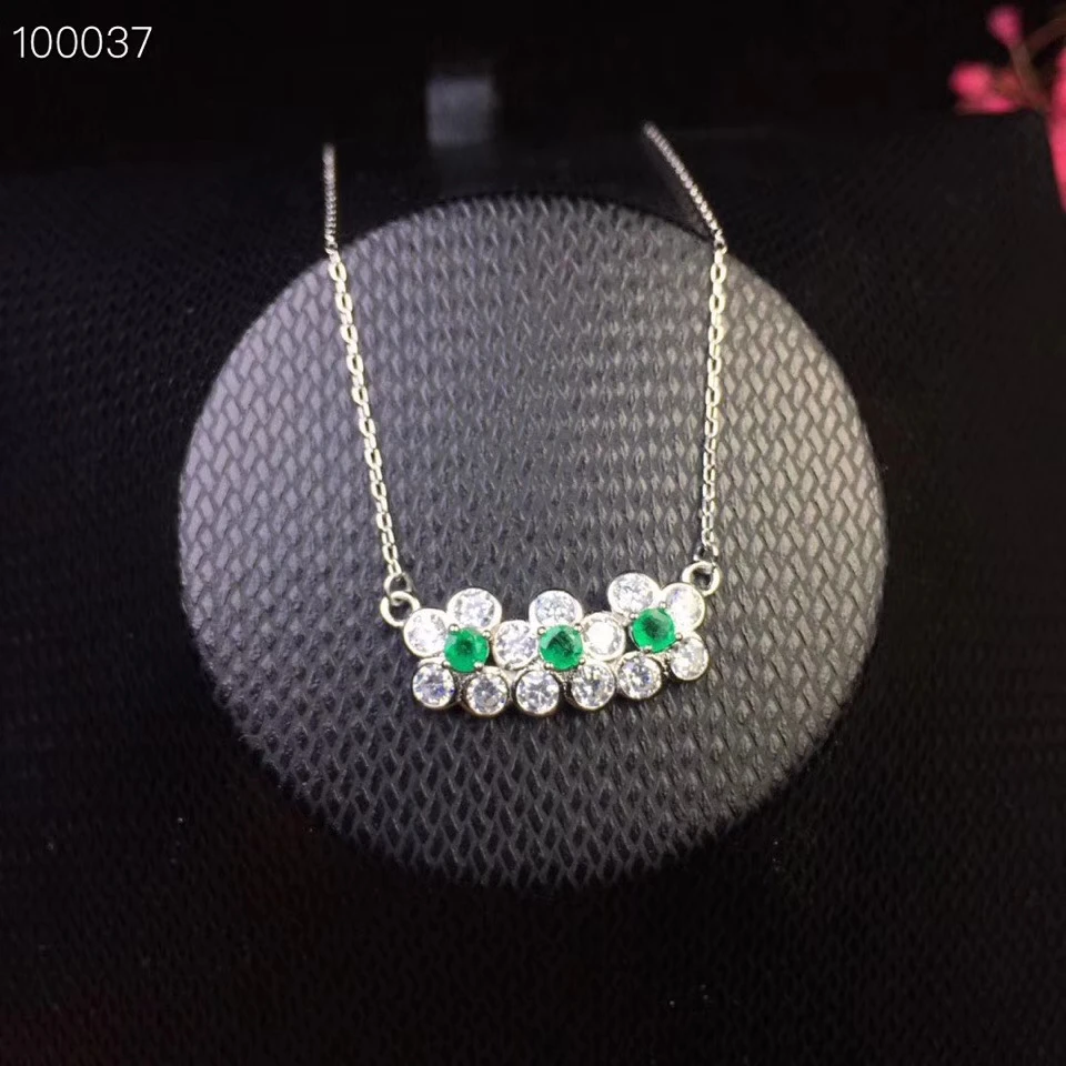  Pendentif vert émeraude naturel collier pendentif pierre précieuse S925 argent élégant belle rangée