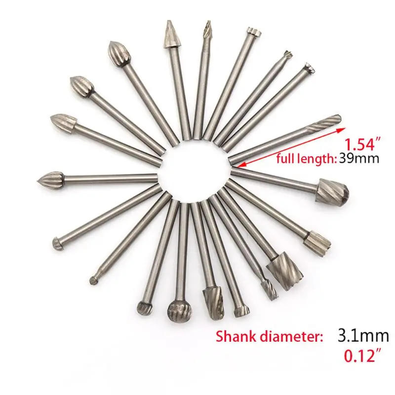 20 шт. набор твердосплавных заусенцев 3 мм/0,118 хвостовик карбида вольфрама роторные напильники с диаметром режущей головки 3 мм подходит для Woo