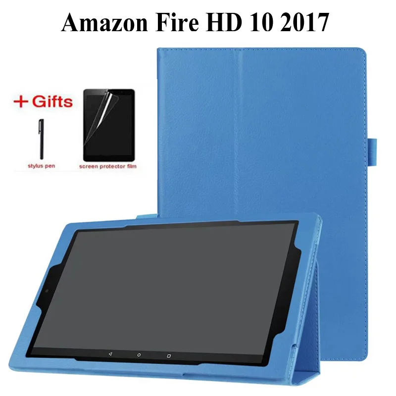 Личи складной из искусственной кожи чехол для Amazon Kindle Fire HD 10 10,1 дюймов чехол для Amazon Kindle Fire HD10 Чехол+ пленка+ ручка