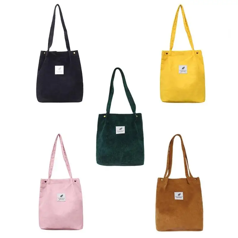 

Woman Corduroy Shoulder Bag Reusable Shopping Bags Casual Tote Female Handbag High Capacity Tote Beach Bag Ladies clutch 2019