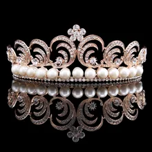 Vintage Novia de La Boda de Cristal Simulado Perla Cristal Flor Hoja de Oro Rosa Plateado Corona Tiara Diadema HG00263