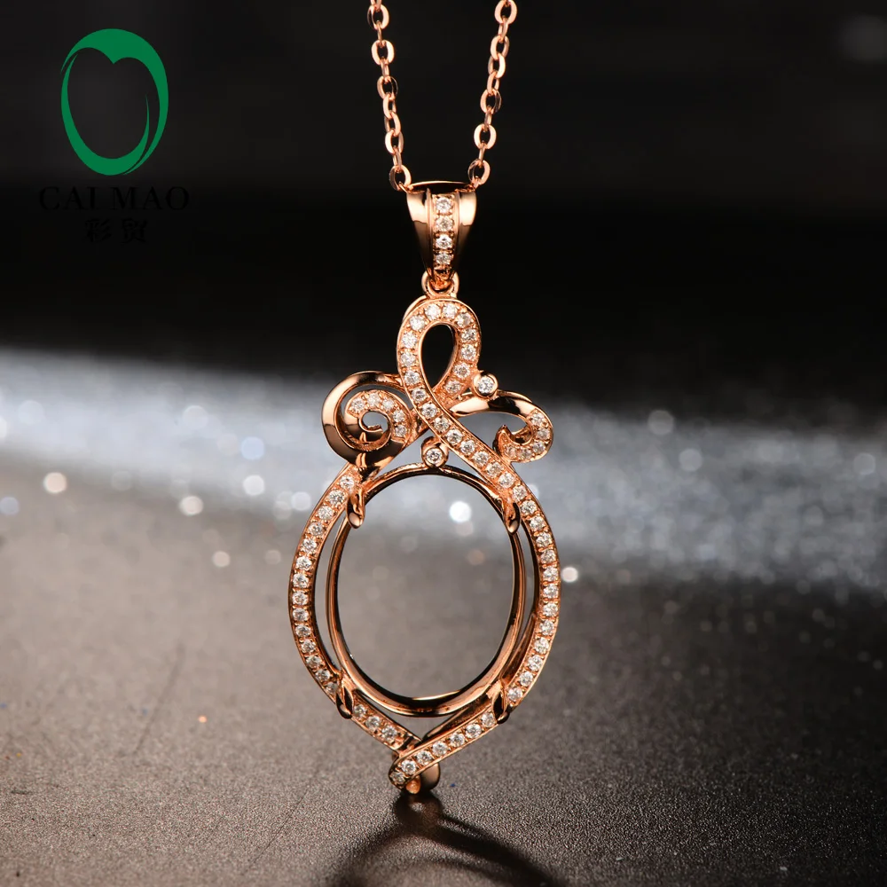 Free shipping Oval Cut 13x17mm 14K Rose Gold 0.36ct Diamond Semi Mount