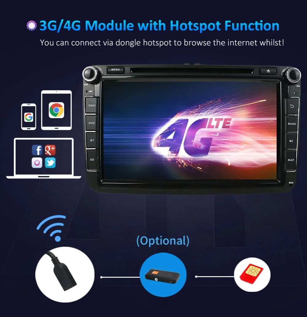 Cheap 2 DIN Octa Core Android 8.1 Car DVD GPS WIFI USB For Volkswagen GOLF 5 6 POLO TOURAN EOS PASSAT CC TIGUAN SHARAN SCIROCCO Caddy 4