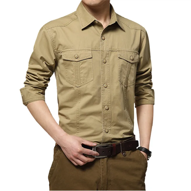 

2019 new fashion Cotton Men's Casual Shirts Long sleeve A tough guy wear brand tops Pure color large code shirts