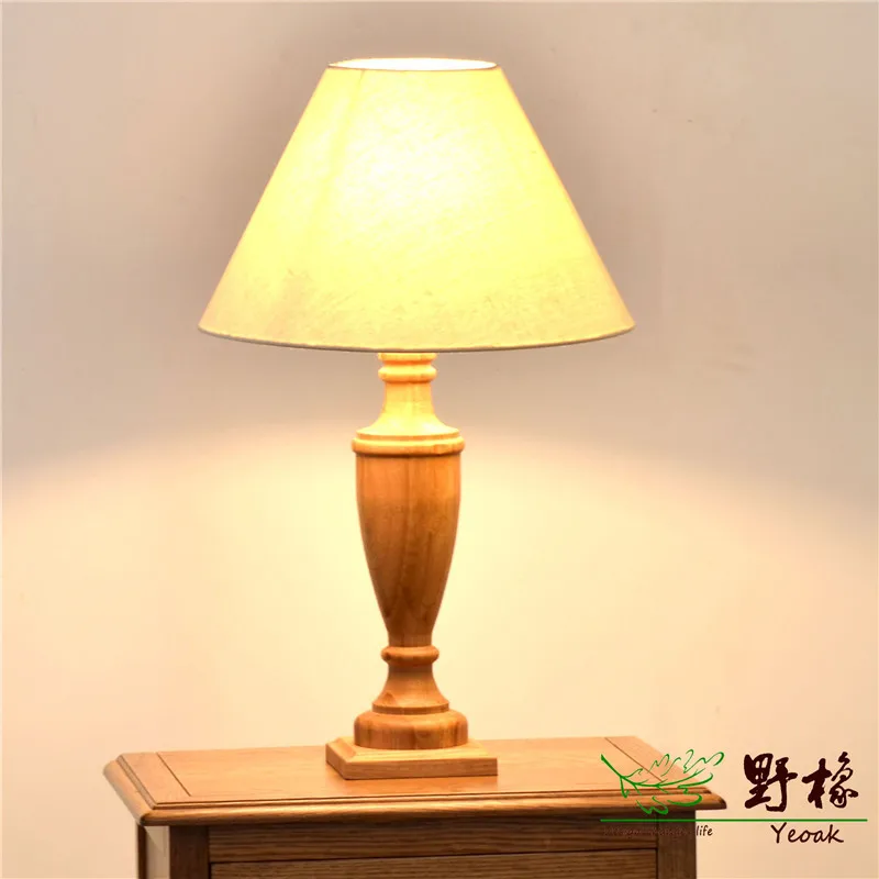 TL13 wild oak white oak solid wood pedestal table lamp linen shade French country bedside lamp