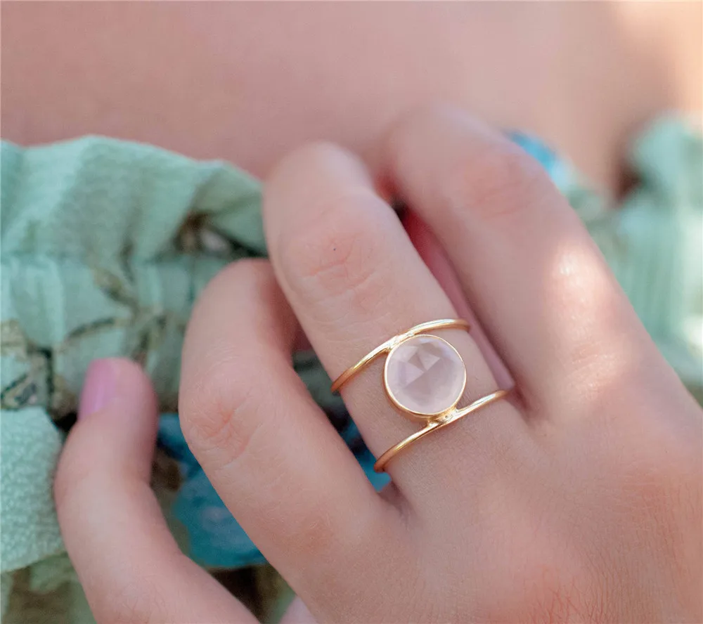 Женское кольцо в стиле бохо с большим лунным камнем, уникальный стиль, цвет серебро, золото, свадебные ювелирные изделия, обручальные кольца для женщин - Цвет основного камня: Gold