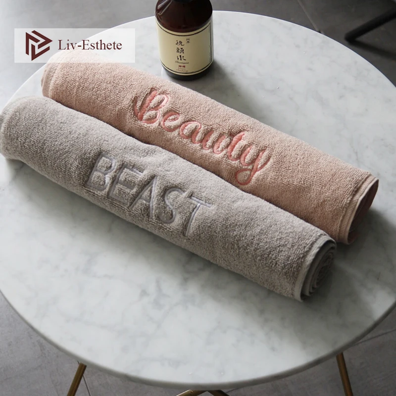 

Liv-Esthete 2019 New Nordic Beauty Beast 100 % Cotton White Towel Super Soft Quickly Dry Adult Kids Bath Towel For Bathroom