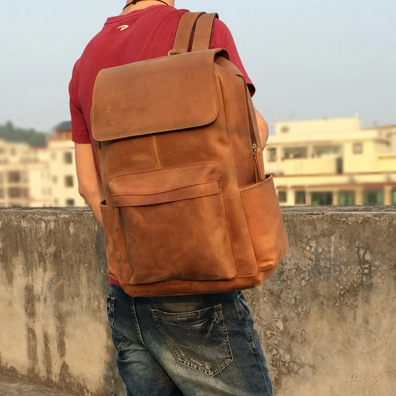 

Retro Crazy Horse man backpack large boy bag leather backpack bag computer bag