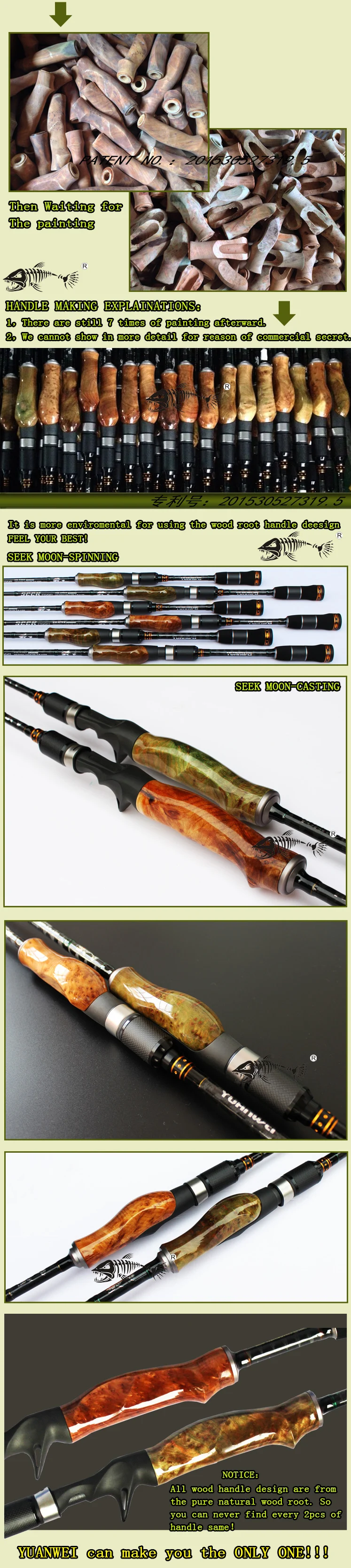 Raiz de Madeira Mão de Carbono Yuanwei Spinning Fundição Pesca Rod 2sec ml m mh Vara Isca J233 Olta Super Qualidade 1.98m 2.1m - 4 High Quality Esporte e Lazer