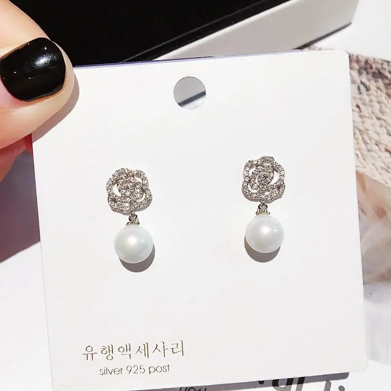 Изысканные цветочные серьги-гвоздики кубическая циркониевая подвеска Роза имитация жемчуга Серьги женские шпильки модные ювелирные изделия