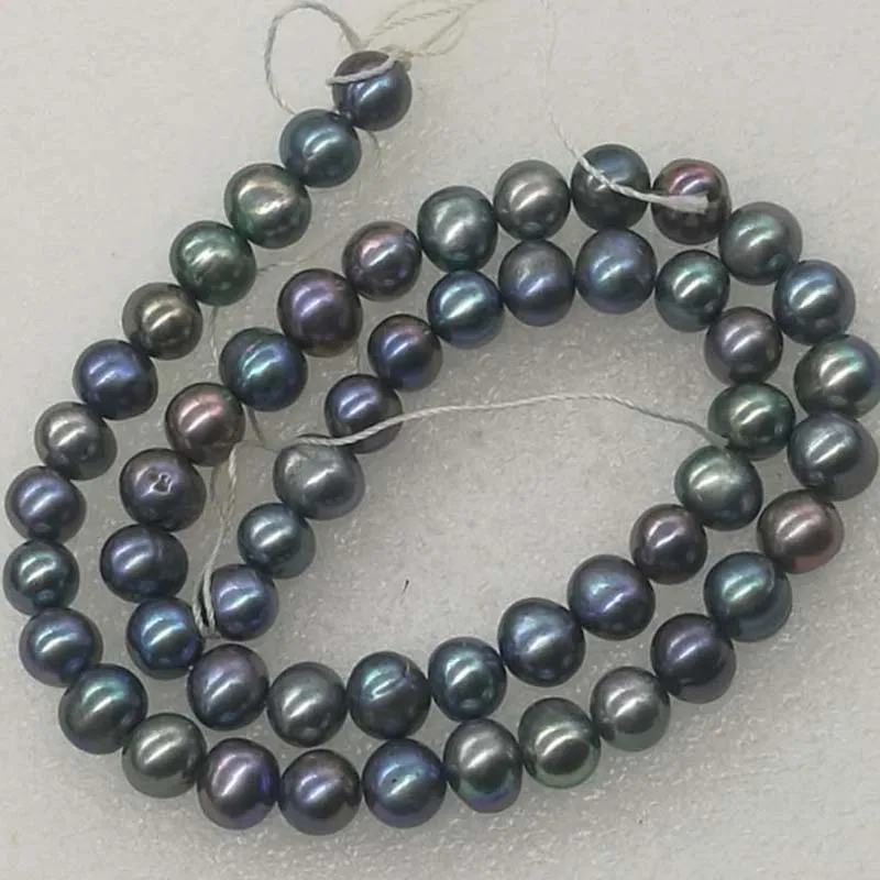 

wholesale 1 strand 7-8mm peacock black freshwater pearl string Q30338