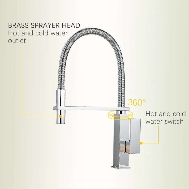 Chorme Kitchen Faucet Single Handle Pull Out Spring Kitchen Mixer Hot And Cold Water Tap Swivel Spout Vessel Sink Faucet SD1015