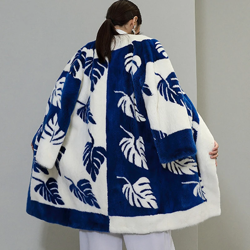  M.Y.FANSTY 2017 Winter Women's Mink Coat Natural Fur Real Fur 3D Print Geometric Patchwork Coat Lon