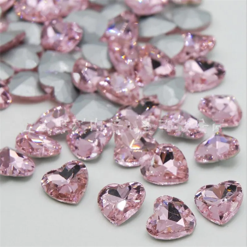 

Various Size Pink Color Heart Shape Hand Craft Pointback Rhinestones Glass DIY Crystal Rhinestone Garment Dress Decoration