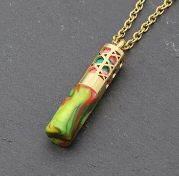

New Design Gold Cylinder Aromatherapy Locket Pendants Essential Oils 316l Stainless Steel Resin Diffuser Perfume Locket Necklace