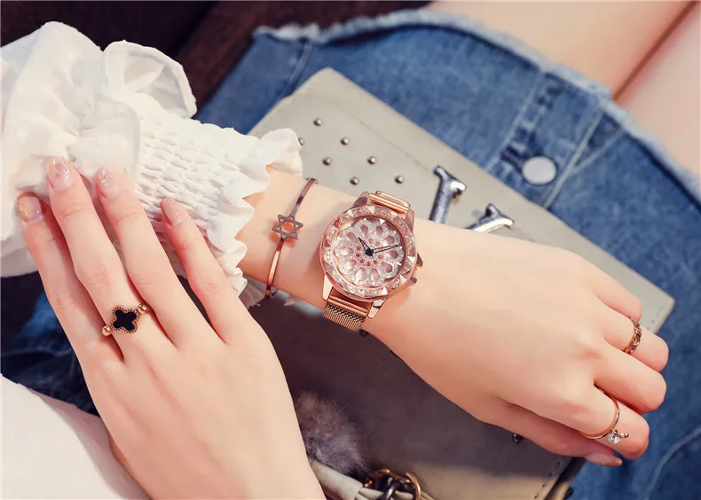 Роскошные Кварцевые часы для женщин с магнитной сеткой и браслетом из нержавеющей стали, высококачественные повседневные наручные часы для женщин Montre Femme