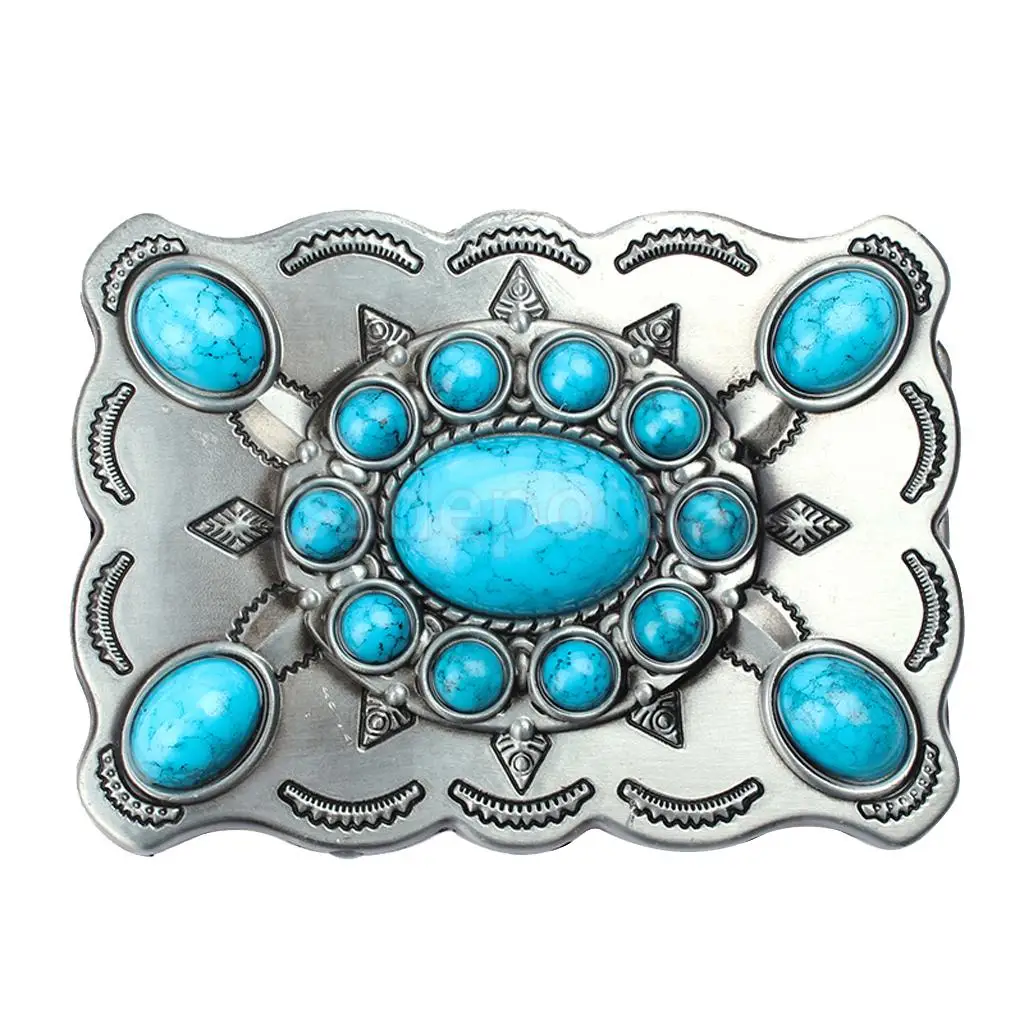

Vintage Classic Synthetic Turquoise Stones Western Cowboy Cowgirl Belt Buckle 3.5" x 2.9" fits for Belt width 1.4" to 1.5"
